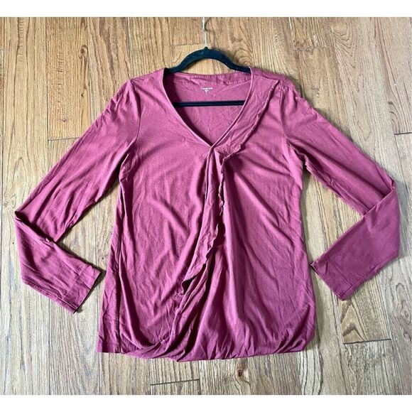 Garnet hill cotton wine collared ruffle blouse large - Picture 7 of 9
